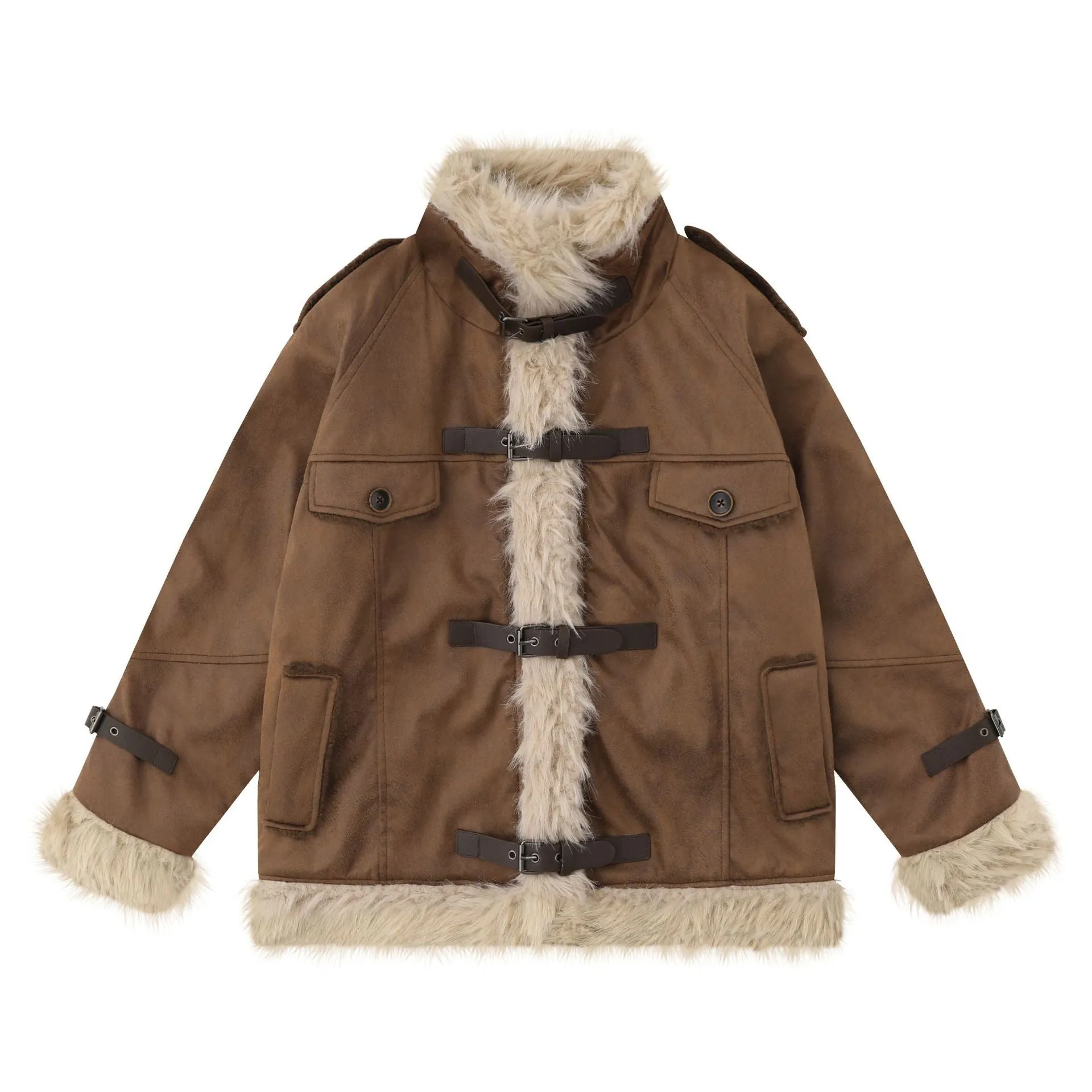 TODAMU® new winter new American retro loose plush splicing cotton jacket