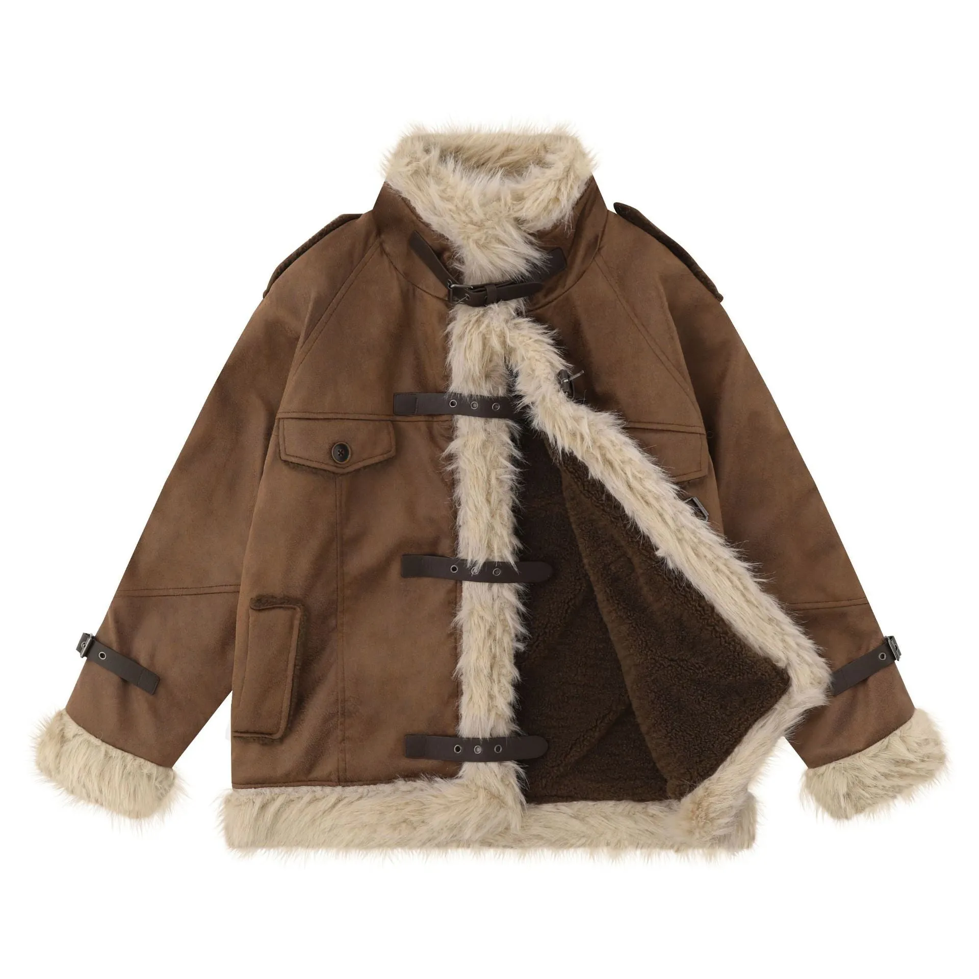 TODAMU® new winter new American retro loose plush splicing cotton jacket