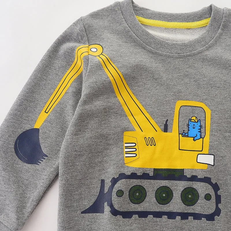 Toddler/Kid Boy's Gray Sweatshirt with Vehicle Design