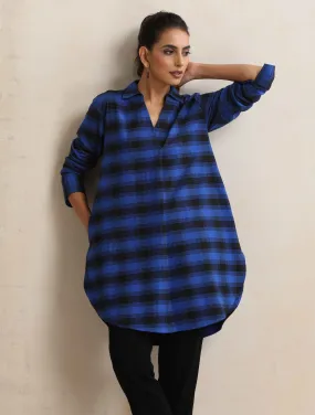 trueBrowns Blue Check Pleated Winter Top