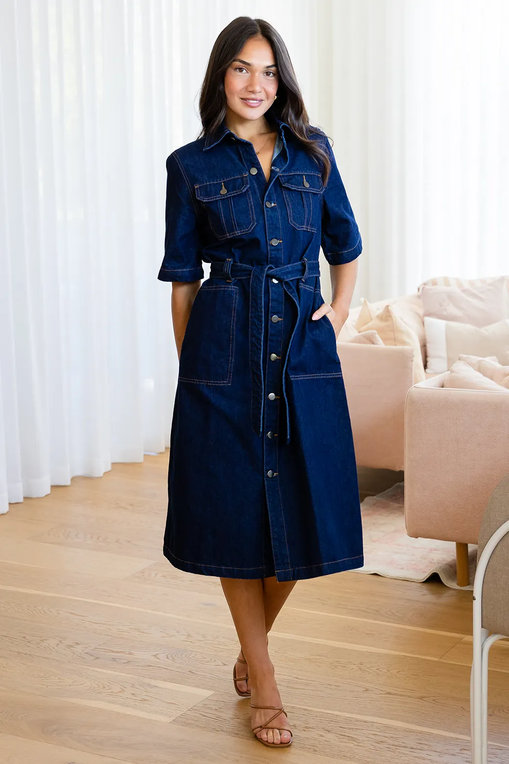 Turner Denim Midi Dress Dark Indigo