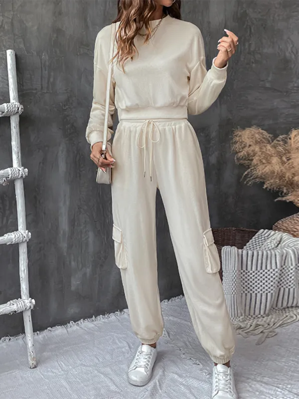 Two Piece Textured Women Cargo Pants Set