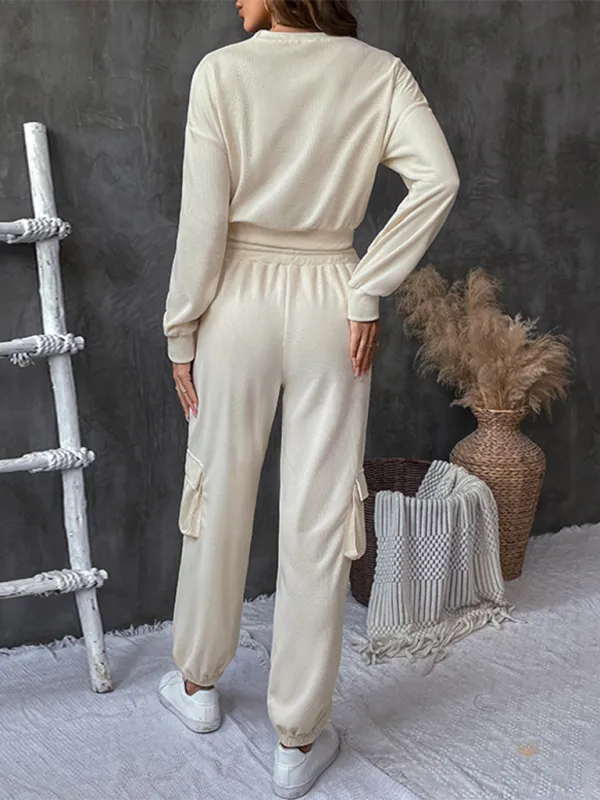 Two Piece Textured Women Cargo Pants Set