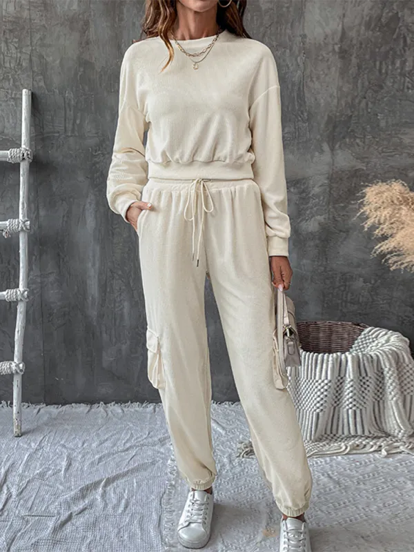 Two Piece Textured Women Cargo Pants Set