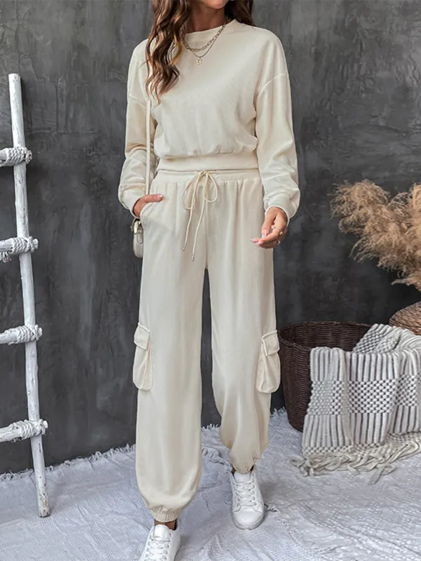 Two Piece Textured Women Cargo Pants Set