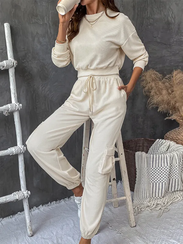 Two Piece Textured Women Cargo Pants Set