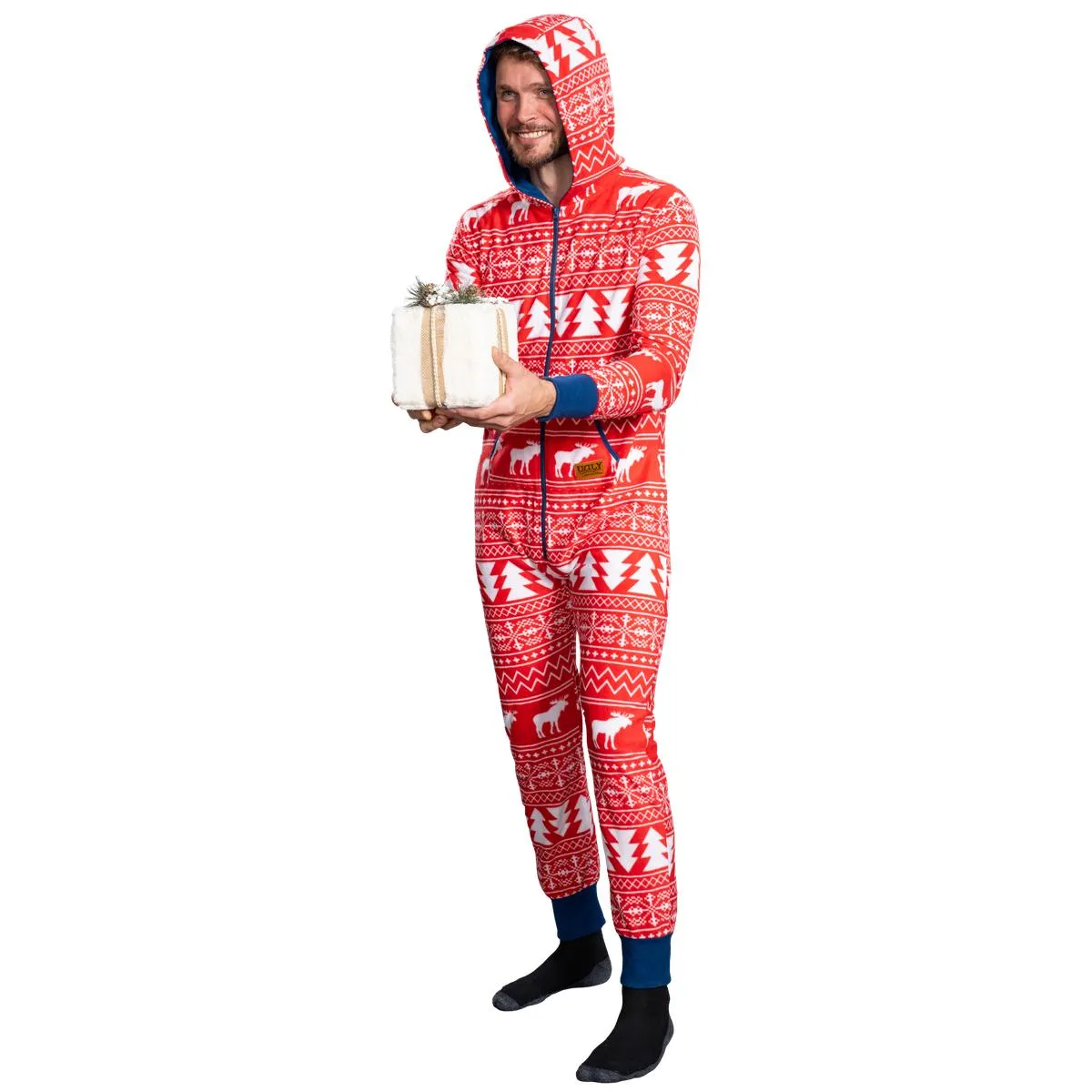 Ugly Christmas Sweater Style Fair Isle Jumpsuit Adult Union Suit Unisex Pajamas