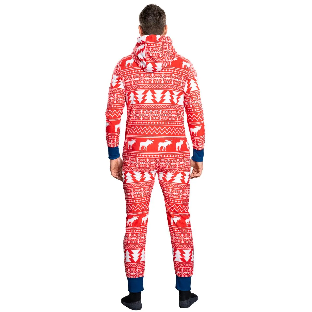 Ugly Christmas Sweater Style Fair Isle Jumpsuit Adult Union Suit Unisex Pajamas