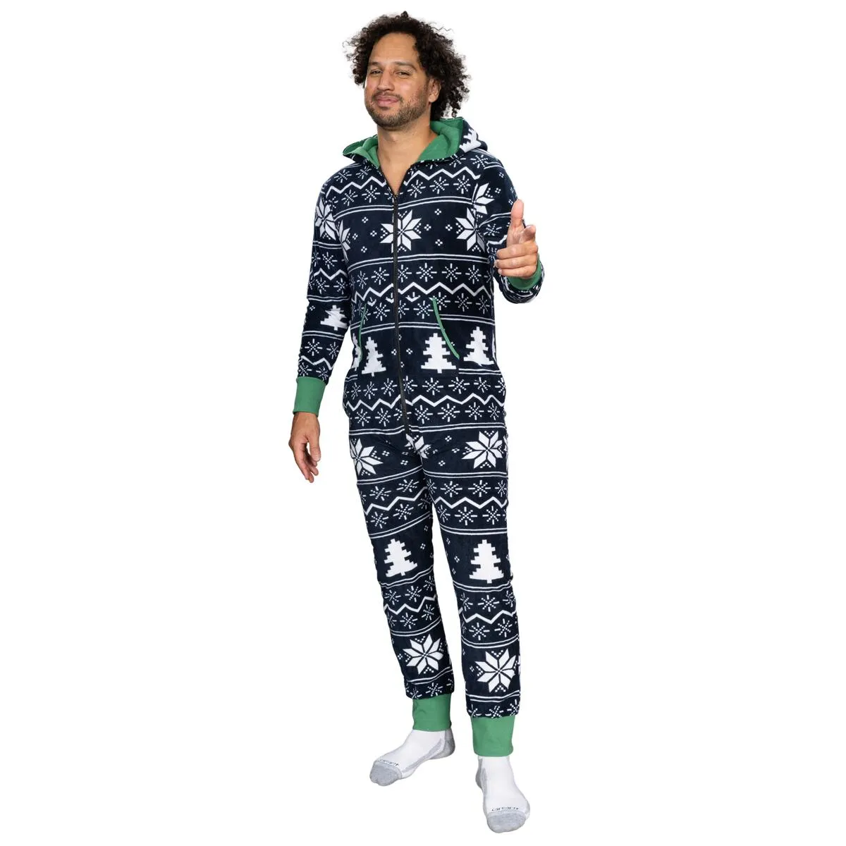 Ugly Christmas Sweater Style Fair Isle Jumpsuit Adult Union Suit Unisex Pajamas