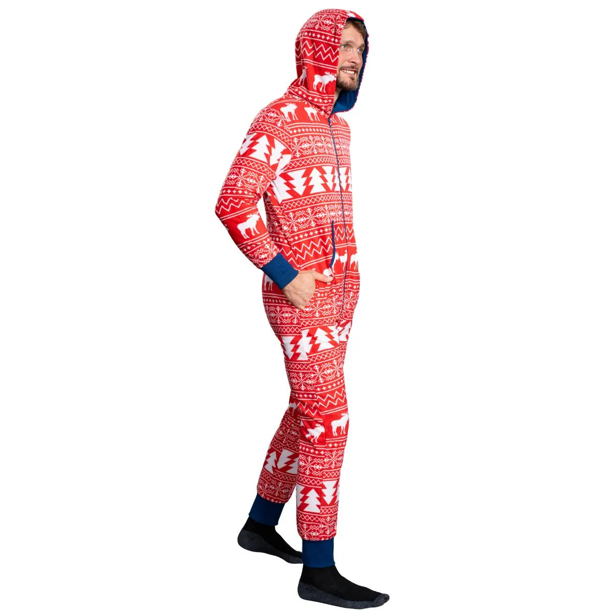 Ugly Christmas Sweater Style Fair Isle Jumpsuit Adult Union Suit Unisex Pajamas