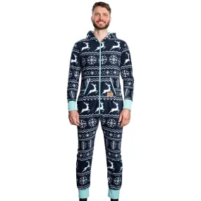 Ugly Christmas Sweater Style Fair Isle Jumpsuit Adult Union Suit Unisex Pajamas