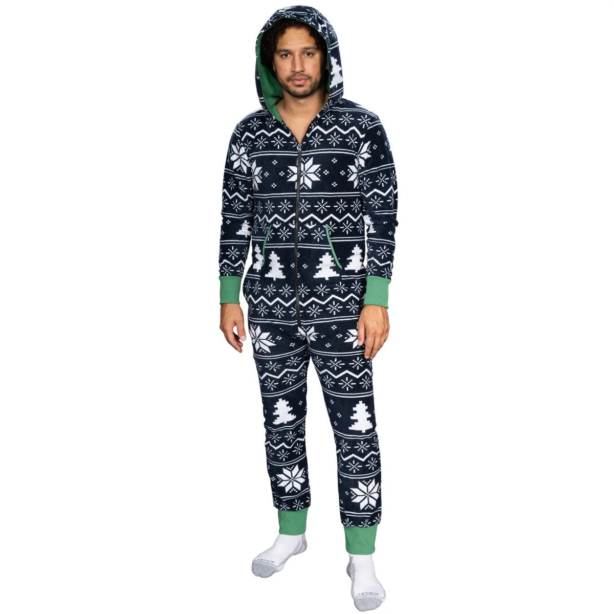 Ugly Christmas Sweater Style Fair Isle Jumpsuit Adult Union Suit Unisex Pajamas