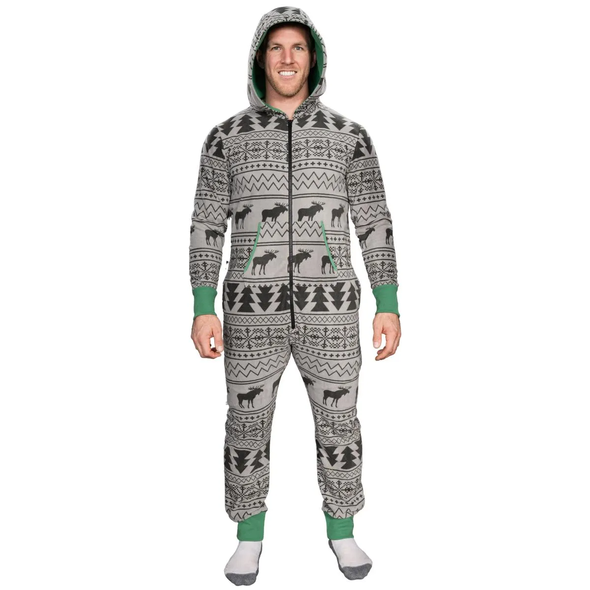 Ugly Christmas Sweater Style Fair Isle Jumpsuit Adult Union Suit Unisex Pajamas