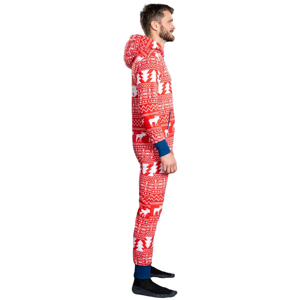 Ugly Christmas Sweater Style Fair Isle Jumpsuit Adult Union Suit Unisex Pajamas