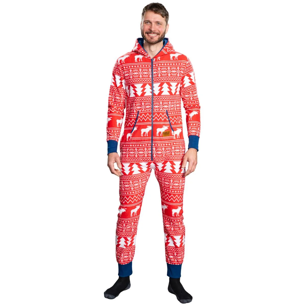 Ugly Christmas Sweater Style Fair Isle Jumpsuit Adult Union Suit Unisex Pajamas