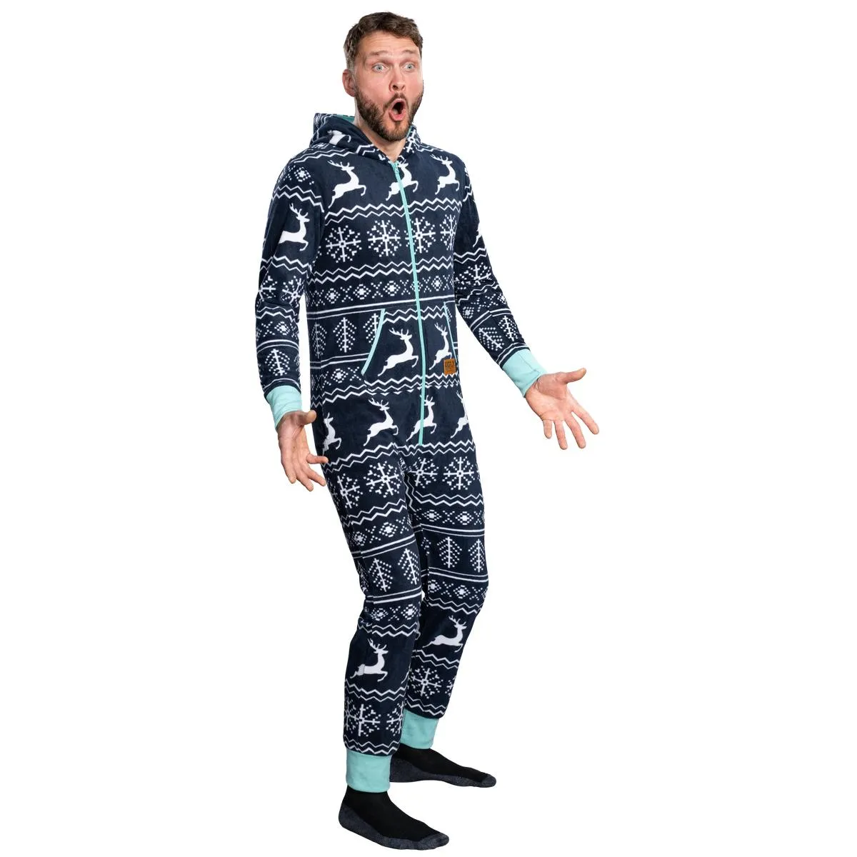 Ugly Christmas Sweater Style Fair Isle Jumpsuit Adult Union Suit Unisex Pajamas