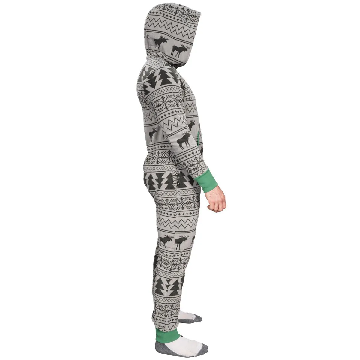 Ugly Christmas Sweater Style Fair Isle Jumpsuit Adult Union Suit Unisex Pajamas