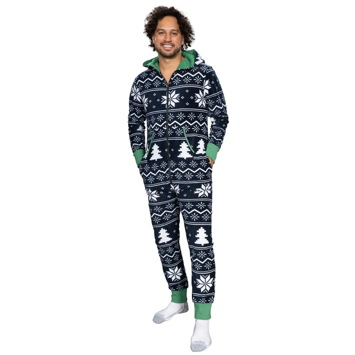 Ugly Christmas Sweater Style Fair Isle Jumpsuit Adult Union Suit Unisex Pajamas