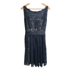 Unbranded Vintage Sleeveless Lace Belted Midi Dress Navy Blue M UK Size 10-12