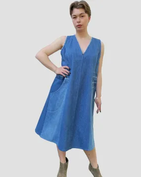 Upcycled Denim V-Neck Dress