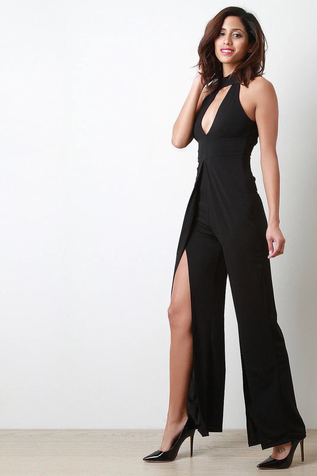 Vent Slit Keyhole Jumpsuit