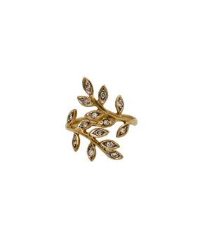 Vintage 18k Gold and Diamond Laurel Leaf Ring