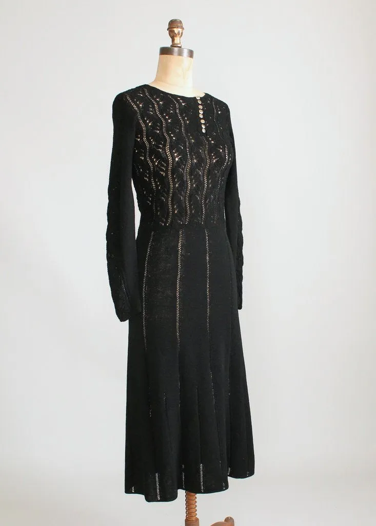 Vintage 1970s Black Knit Asymmetrical Dress