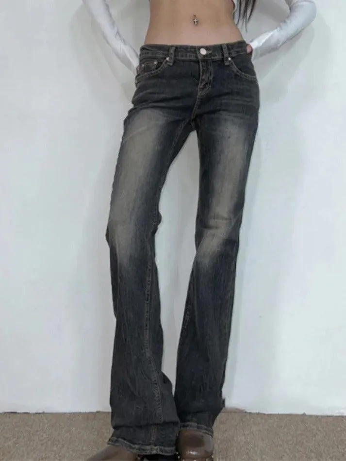 Vintage Low Rise Wash Flare Jeans