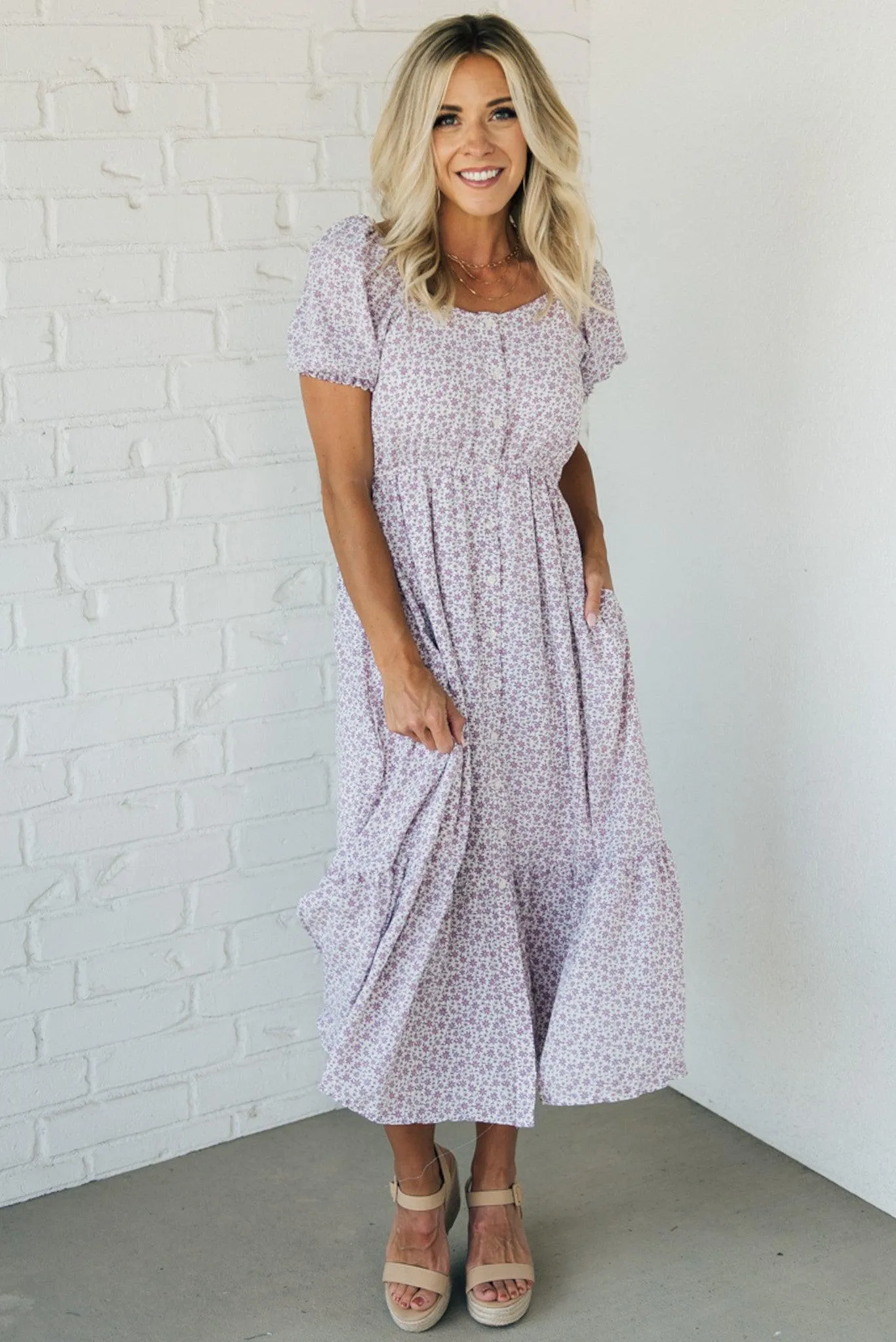 Violet Burst Buttoned Midi Dress