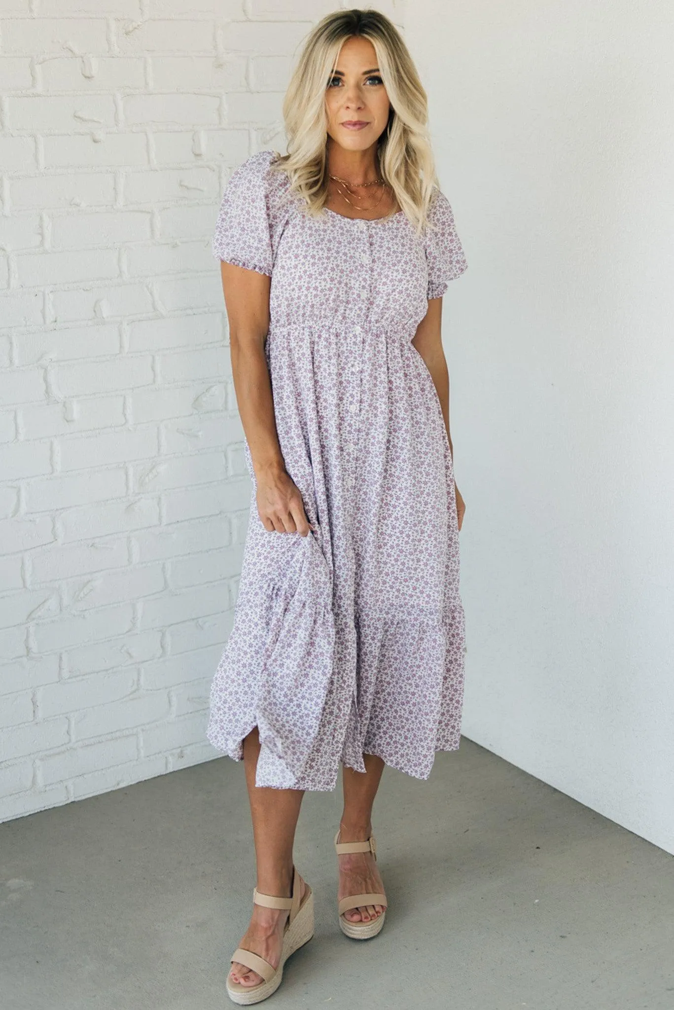 Violet Burst Buttoned Midi Dress