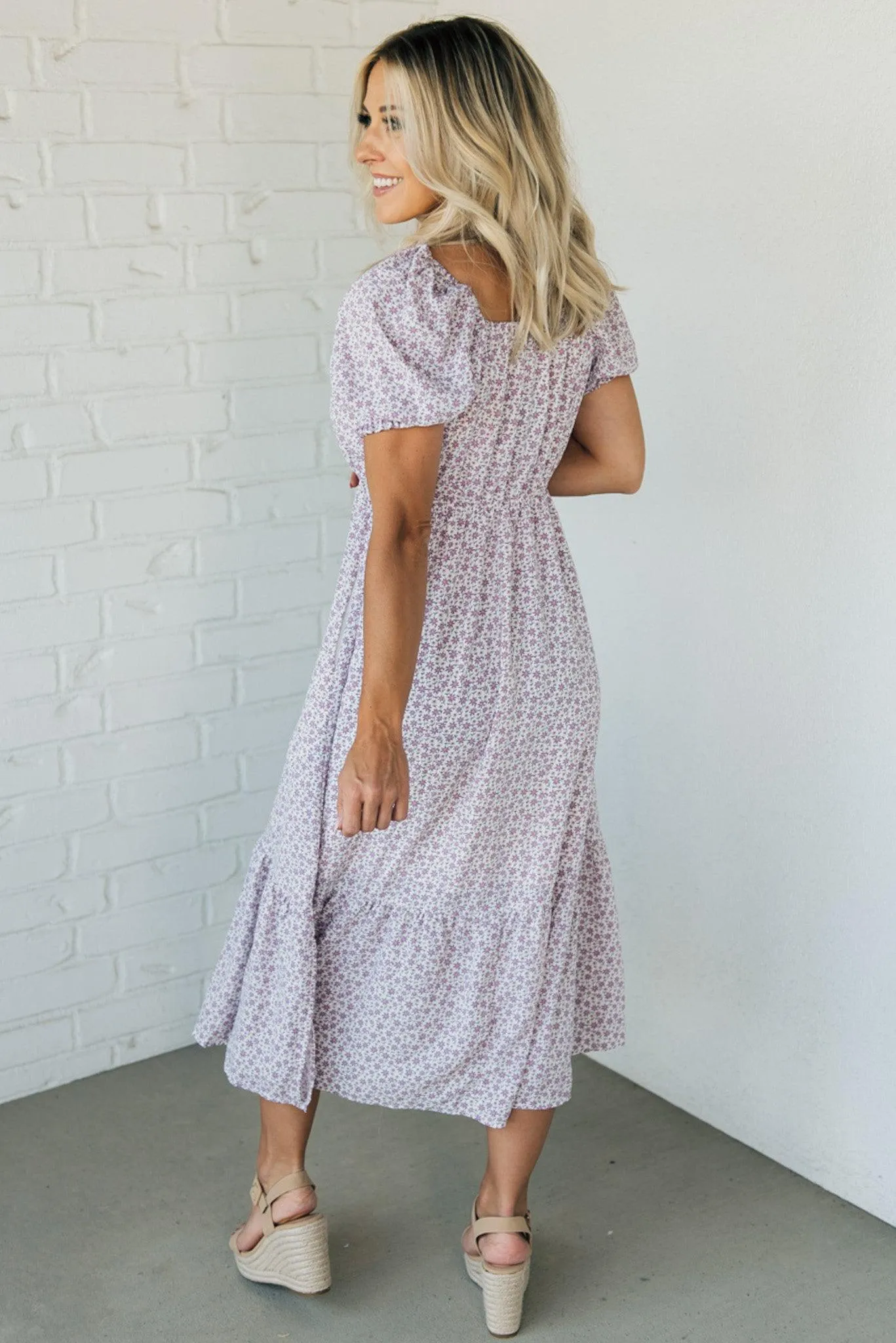 Violet Burst Buttoned Midi Dress