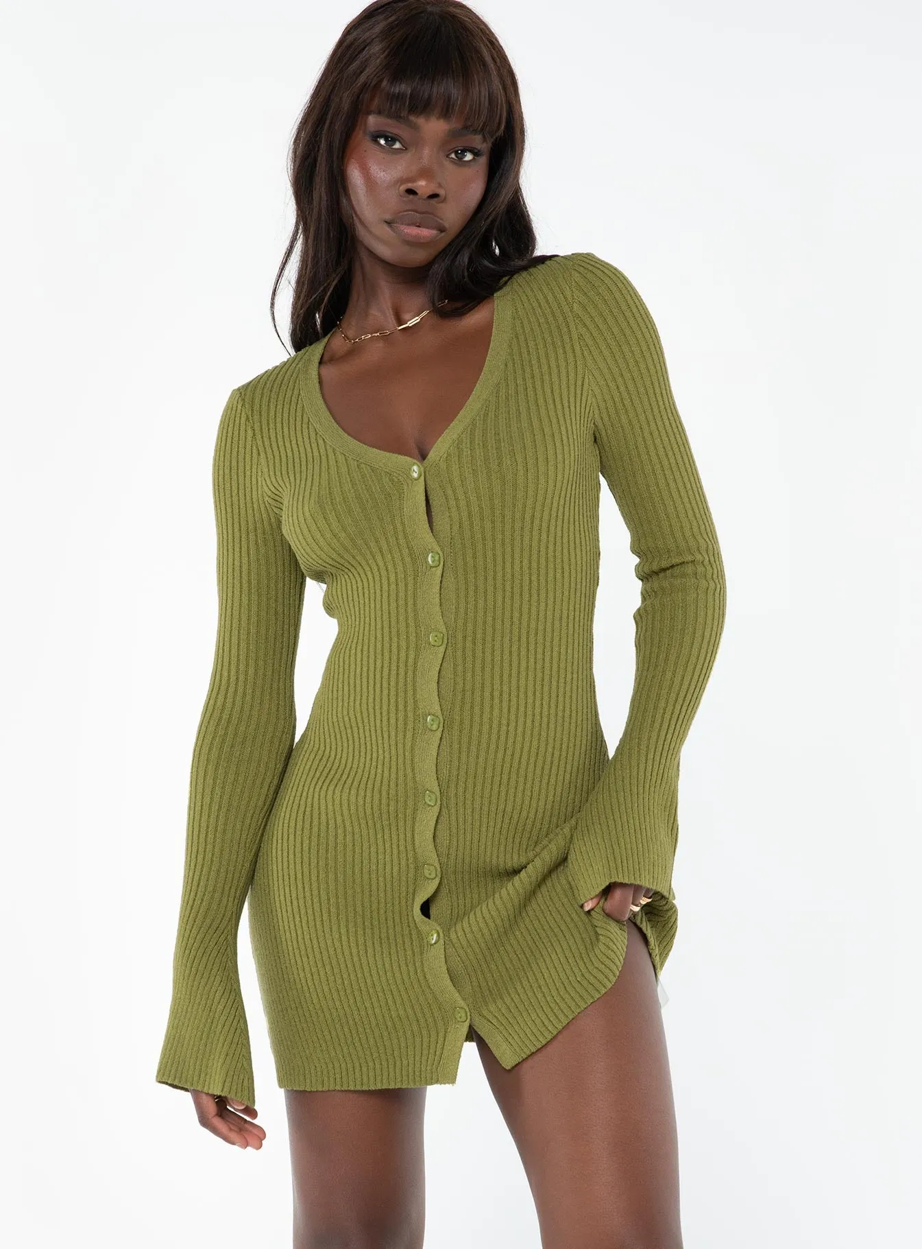 Waldin Long Sleeve Mini Dress Olive