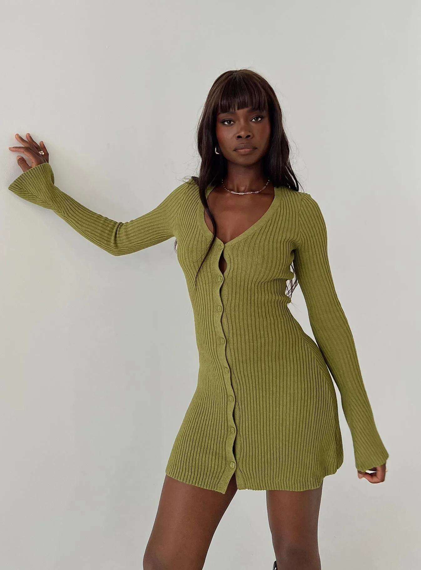 Waldin Long Sleeve Mini Dress Olive