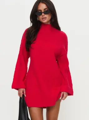 Weslie Long Sleeve Knit Mini Dress Red