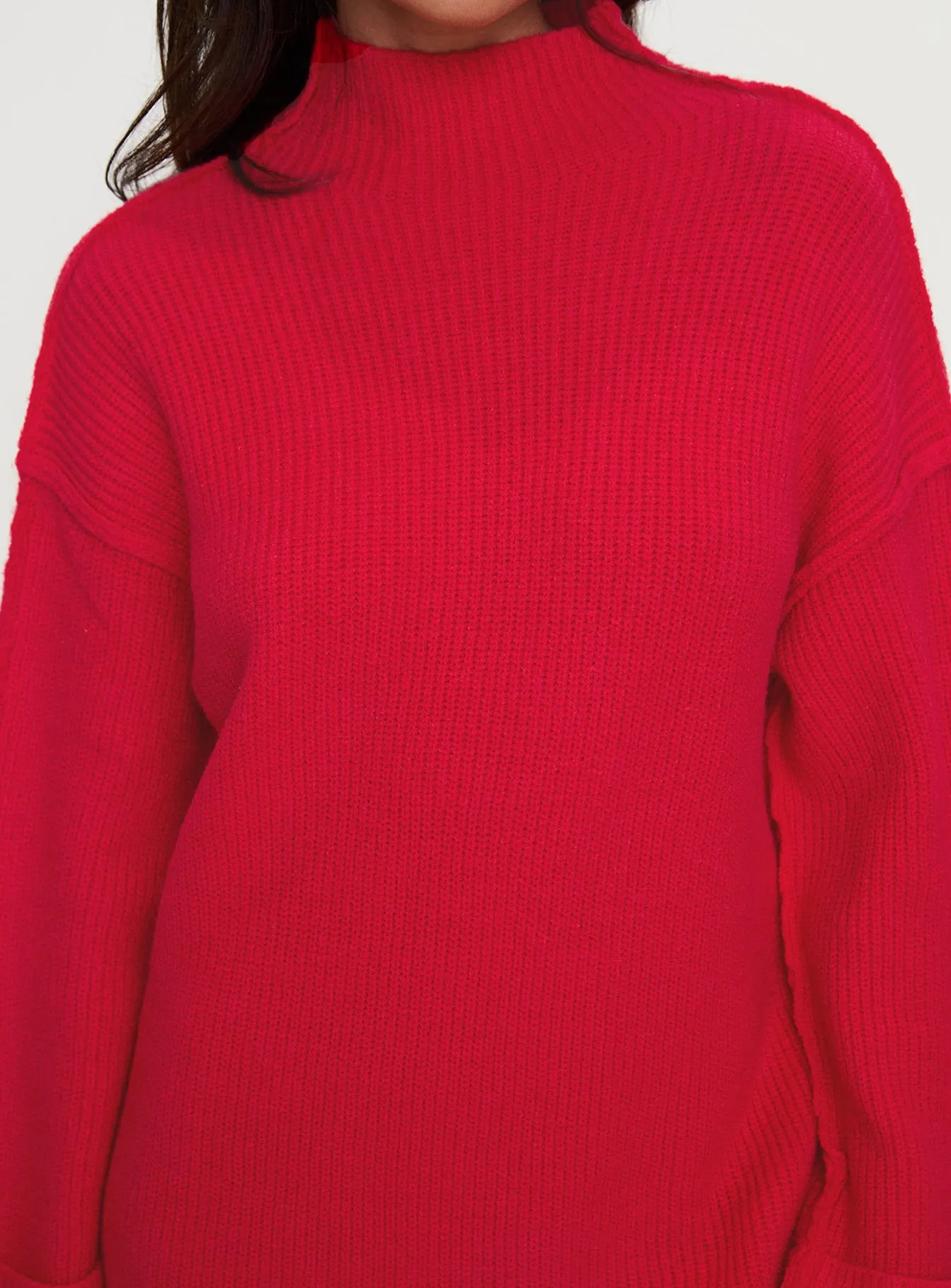 Weslie Long Sleeve Knit Mini Dress Red