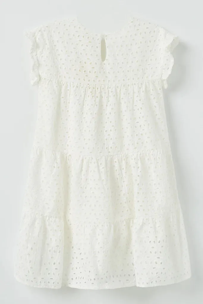 White Eyelet Flutter Dress