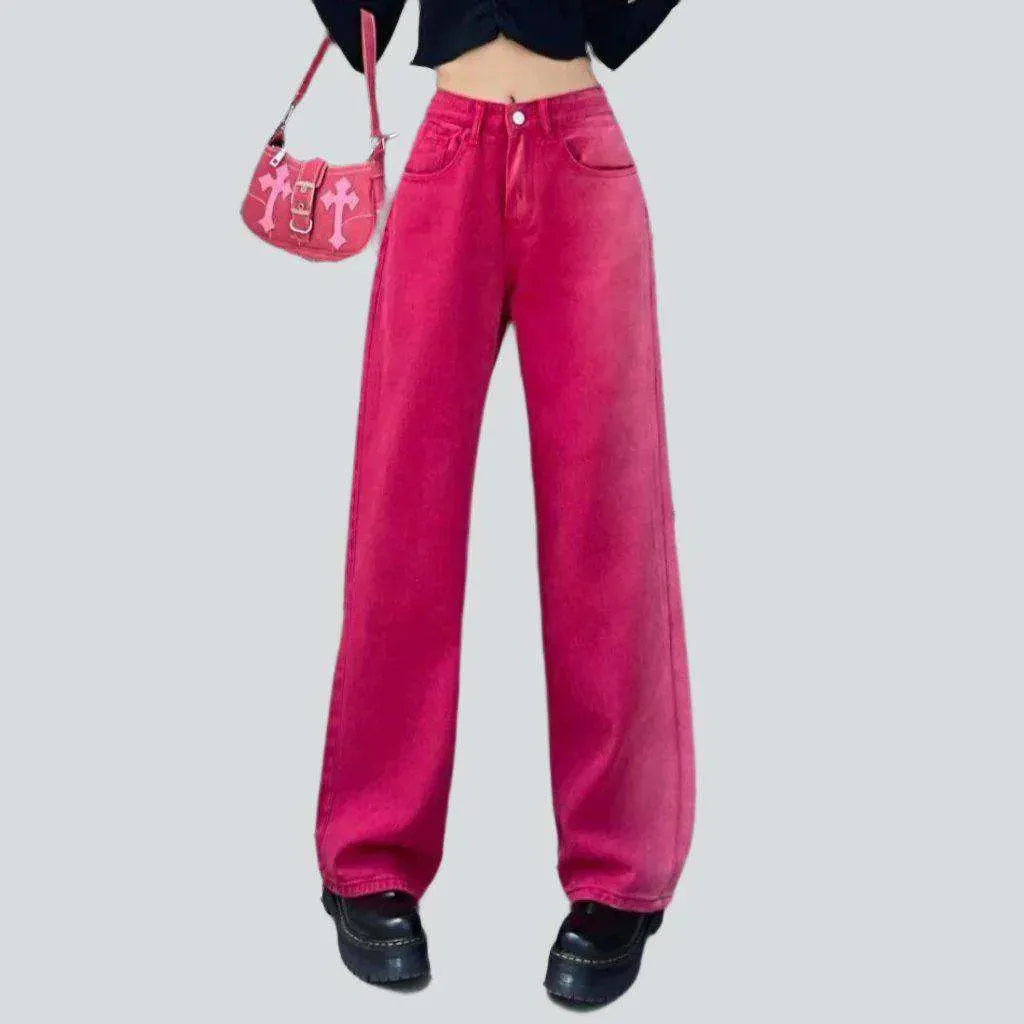 Wide-leg pink women's jeans