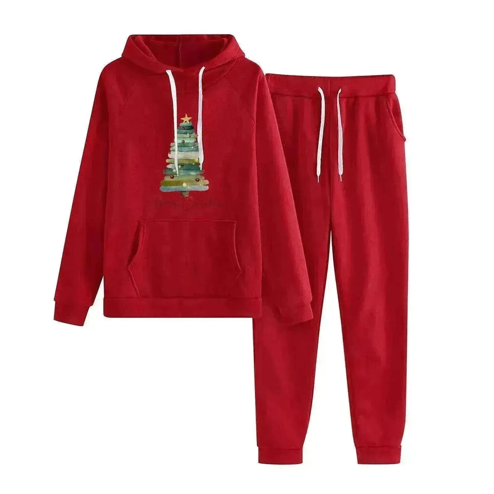 Women Loose Plus Size Long Sleeve Christmas Hoodie Outfit set 2pcs