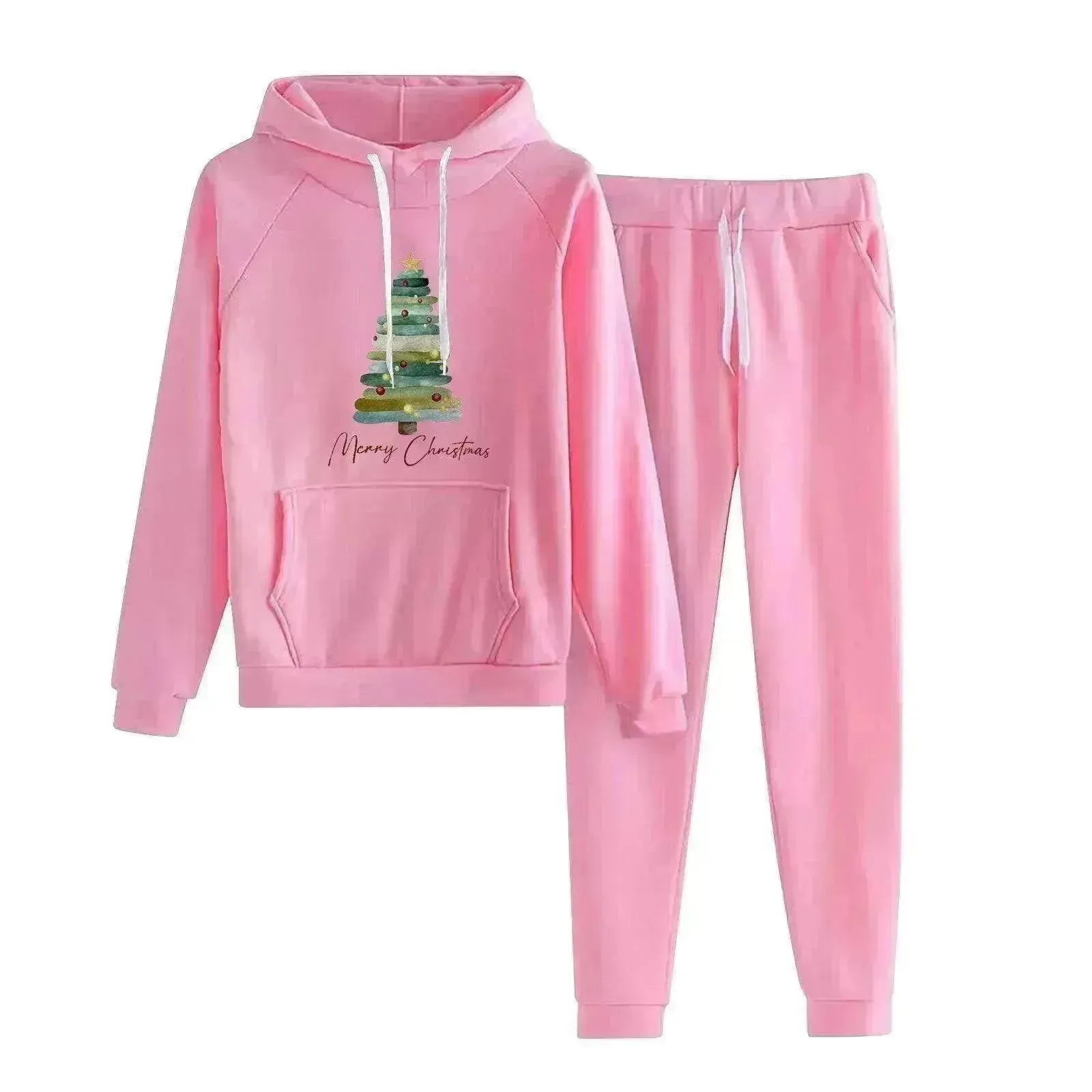 Women Loose Plus Size Long Sleeve Christmas Hoodie Outfit set 2pcs