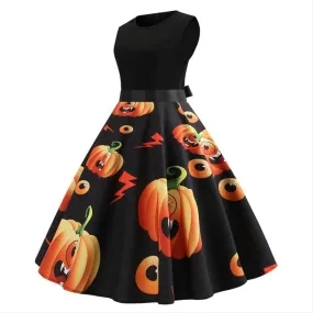 Women Sleeveless Dress Elegant Vintage Black Party Midi Dress Fiesta Halloween Christmas Retro Dress