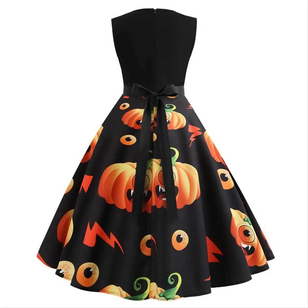 Women Sleeveless Dress Elegant Vintage Black Party Midi Dress Fiesta Halloween Christmas Retro Dress