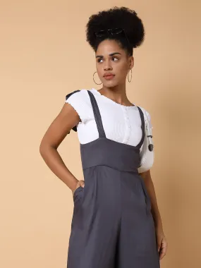 Women Solid Grey Capri Jumpsuit