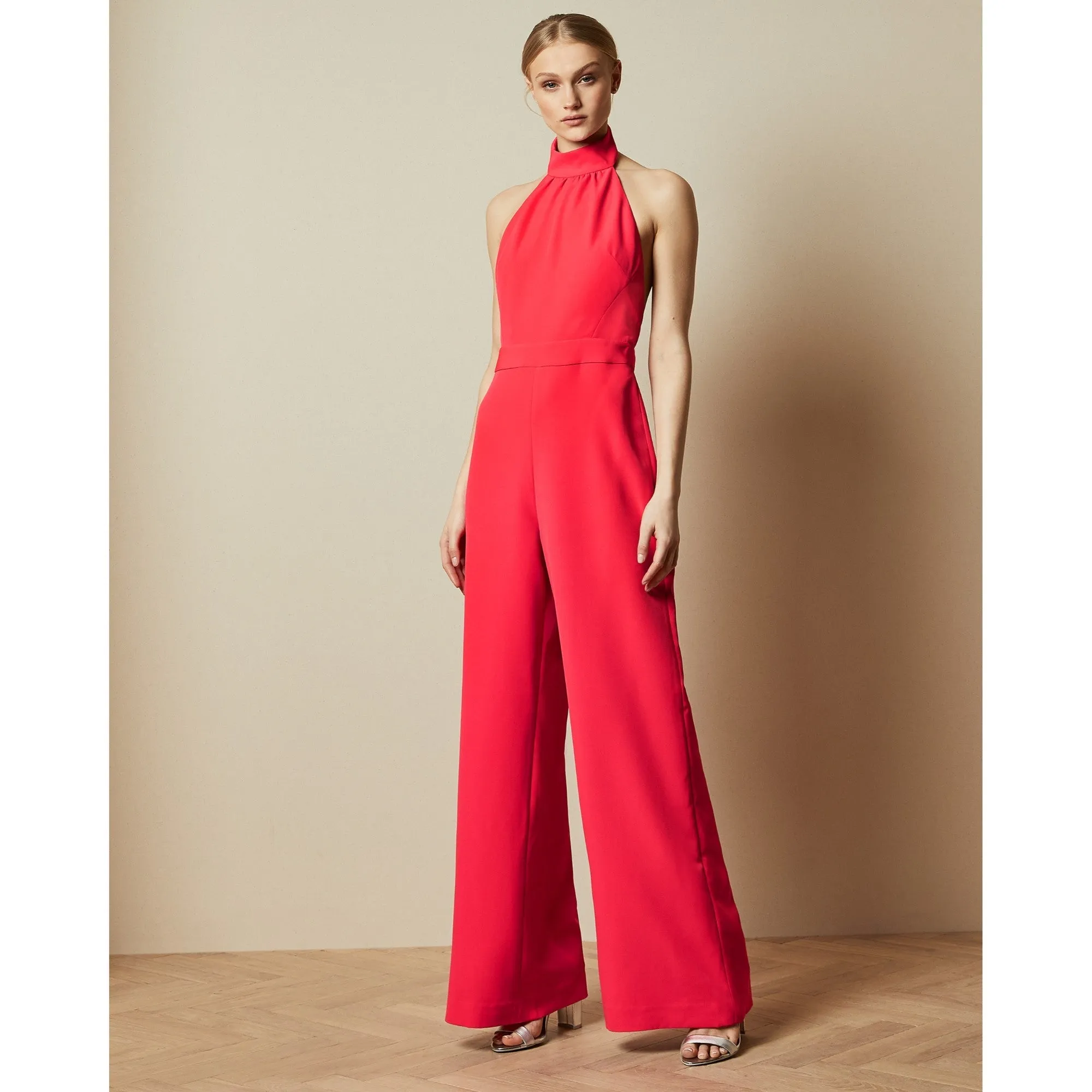 Women Tallise-Halterneck Wide Leg Jumpsuit - Coral