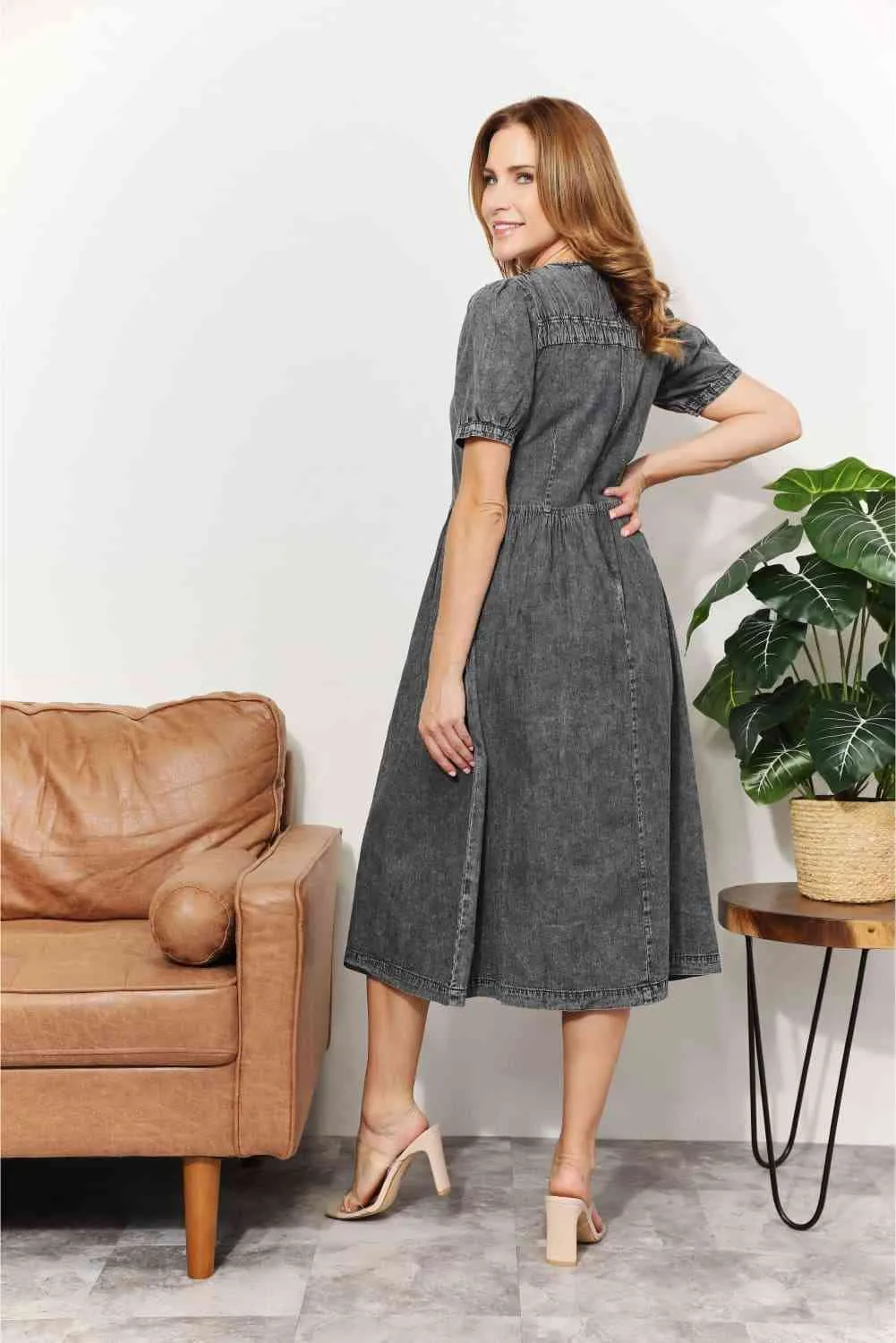 Women's And The Why  Full Size Washed Chambray Midi Dress