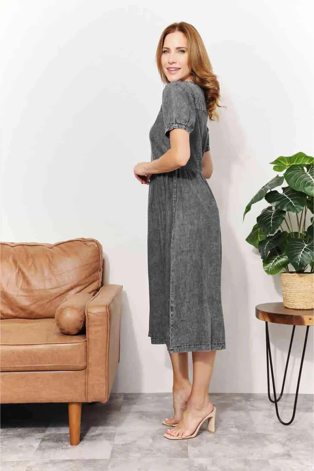 Women's And The Why  Full Size Washed Chambray Midi Dress