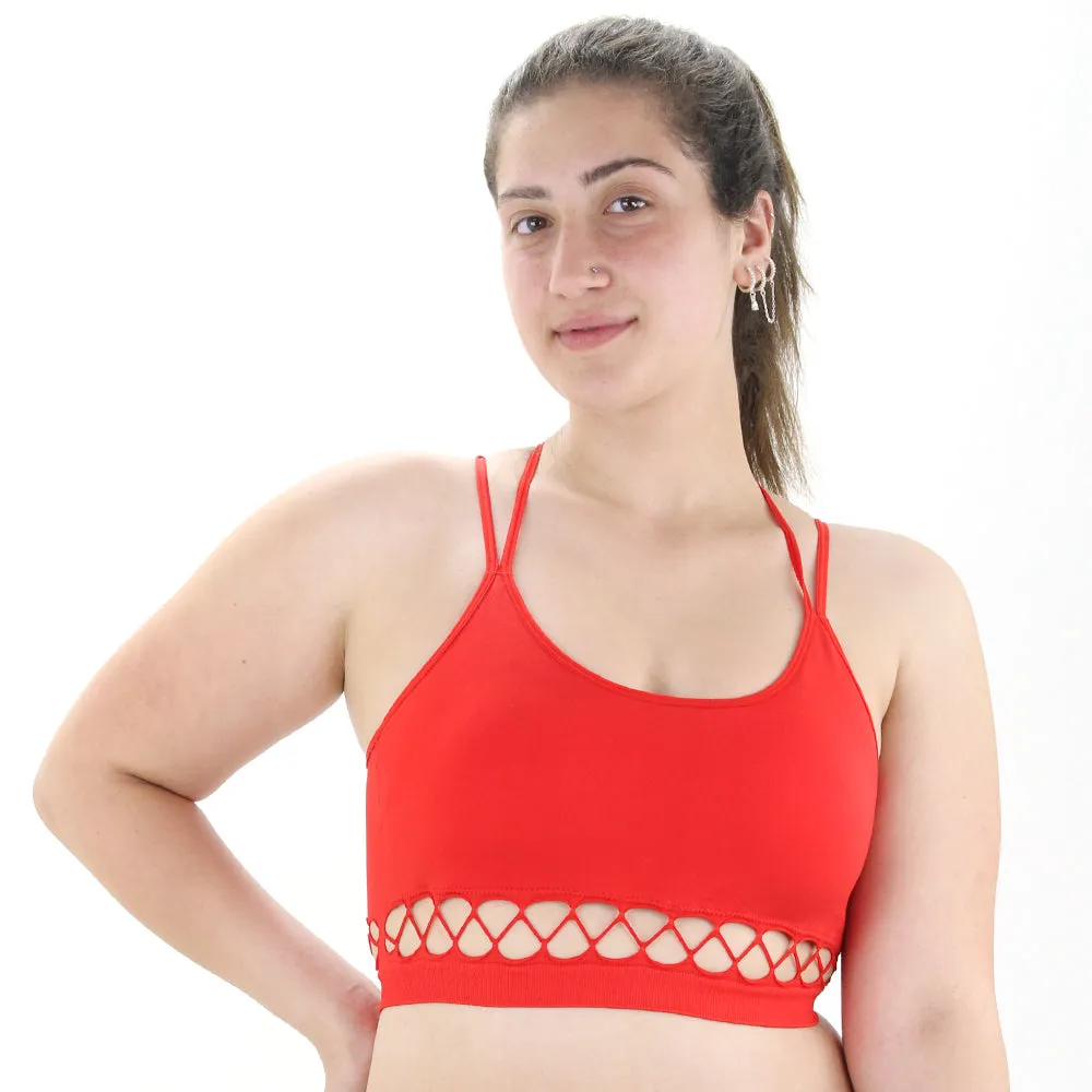 Women's Criss Cross Back Sport Bra,Red