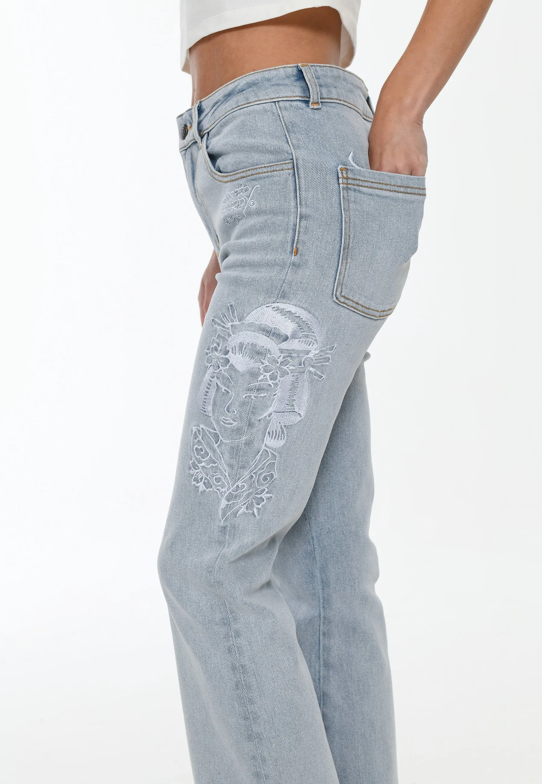 Womens Geisha Mirror Flared Denim Trousers Jeans - Blue