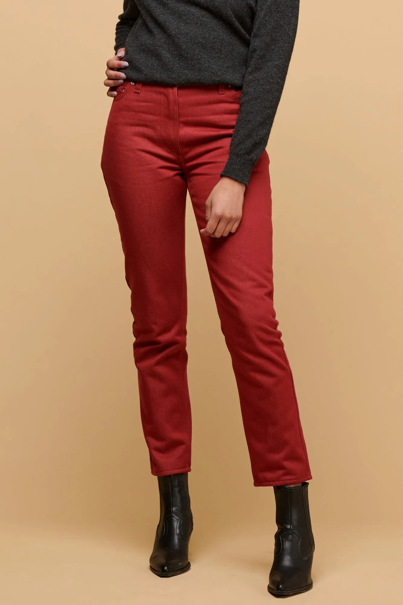 Women's Gloria Straight Leg High Rise Jean - Burgundy