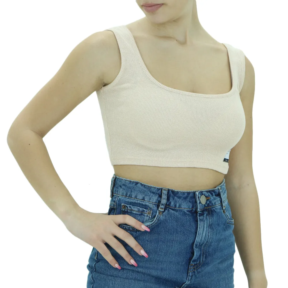 Women's Knitted Plain Crop Top,Light Pink