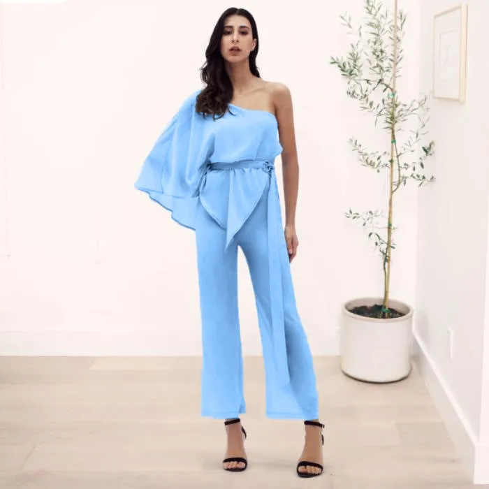 Women's One-shoulder Sleeve Jumpsuit Slim Trousers